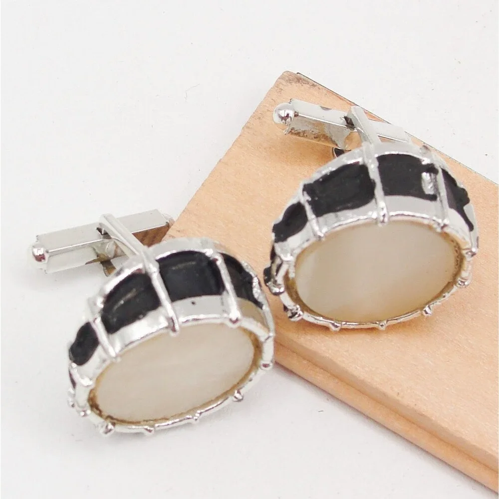 Vintage Snare Drum Cufflinks Jazz Rock Band Music Musician Mother of Pearl Black